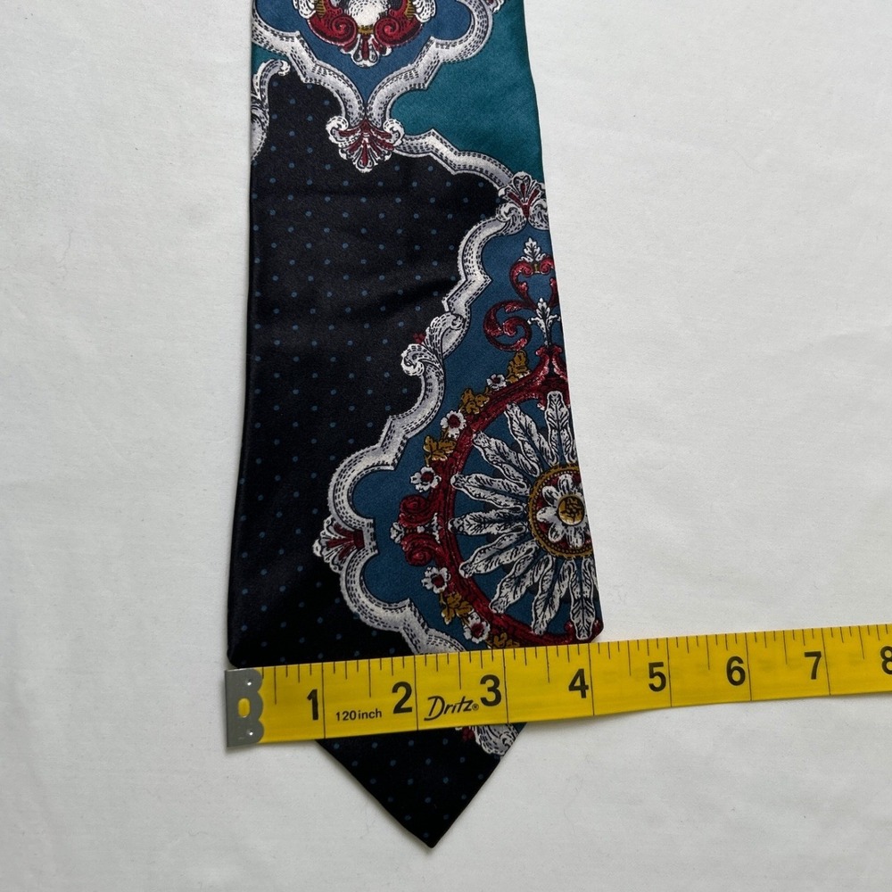 Arrow Mens Vintage Baroque Polka Dot Silk Necktie 57" Long Teal Navy Burgundy - Picture 5 of 6